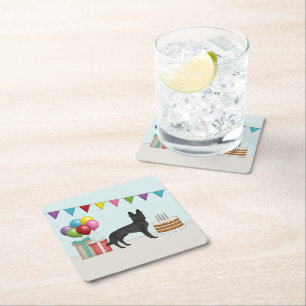 Dessous-de-verre Carré En Papier Berger Allemand Noir GSD Anniversaire Coloré