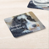 Dessous-de-verre Carré En Papier Bernedoodle mignon (Incliné)