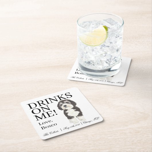 Dessous-de-verre Carré En Papier Bernedoodle Sheepadoodle Mariage (En situation)