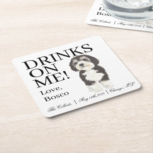 Dessous-de-verre Carré En Papier Bernedoodle Sheepadoodle Mariage (Incliné)