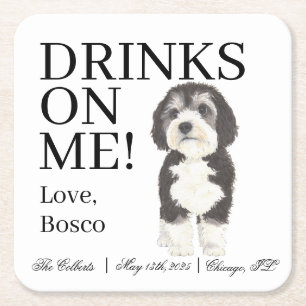 Dessous-de-verre Carré En Papier Bernedoodle Sheepadoodle Mariage