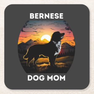 Dessous-de-verre Carré En Papier Bernese et le soleil levant pour Bernese Dog Mom