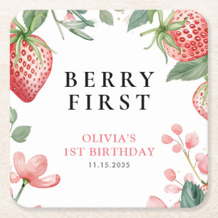 Dessous-de-verre Carré En Papier Berry First Pink Floral 1er Anniversaire