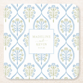 Dessous-de-verre Carré En Papier Bespoke Blue and Green Floral Wedding Pattern
