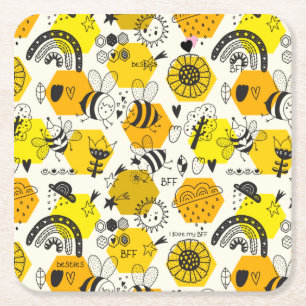 Dessous-de-verre Carré En Papier BFF Queen Bee Dons Pour Besties Sauver Les Abeille
