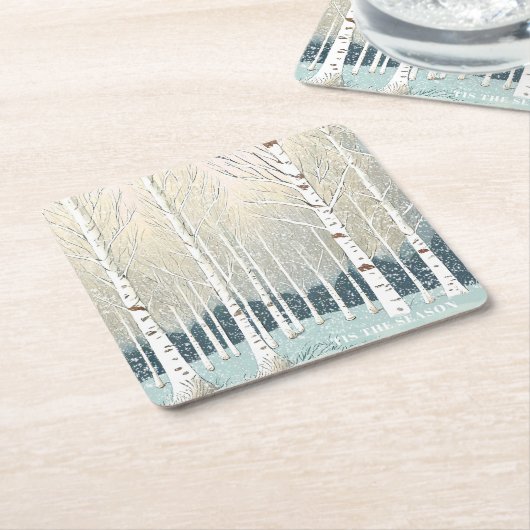 Dessous-de-verre Carré En Papier Bibouleaux de Noël Turquoise ID1003 (Incliné)