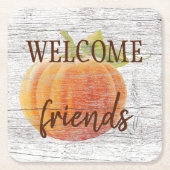 Dessous-de-verre Carré En Papier Bienvenue Amis Citrouille Sur Plaques En Bois Pati (Devant)