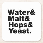 Dessous-de-verre Carré En Papier Bière = Eau & Malt & Hops & Yeast. (Devant)