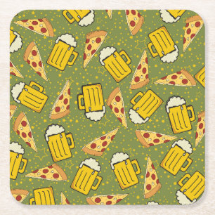 Dessous-de-verre Carré En Papier Bière et Motif de pizza