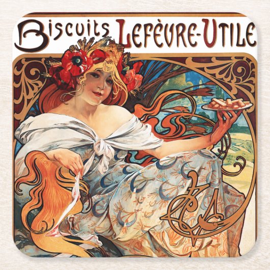 Dessous-de-verre Carré En Papier Biscuit, Mucha (Devant)