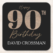 Dessous-de-verre Carré En Papier Black and Gold Glitter Numeral 90th Birthday (Devant)
