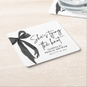 Dessous-de-verre Carré En Papier Black Bow Elle se marie Shower de mariage (Incliné)
