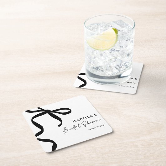Dessous-de-verre Carré En Papier Black Bow She's Tying the Knot Fête des mariées (En situation)