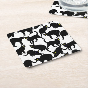 Dessous-de-verre Carré En Papier Black Cats on White