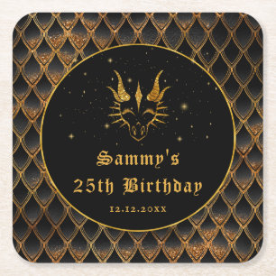 Dessous-de-verre Carré En Papier Black Dragon Scales Gold Faux Parties scintillant