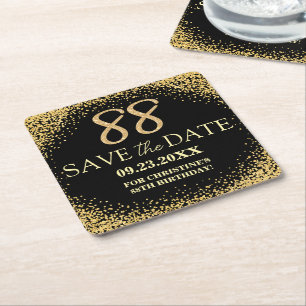 Dessous-de-verre Carré En Papier Black Gold Glitter 88e Anniversaire Enregistrez la
