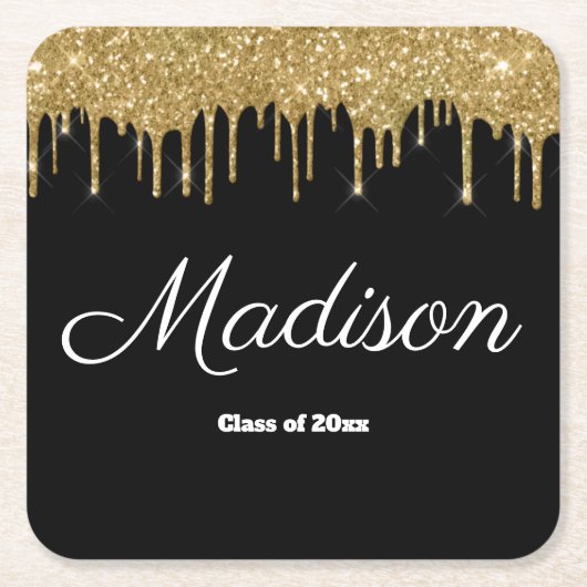 Dessous-de-verre Carré En Papier Black Gold Graduation Party Classe de 2024 Papier (Devant)