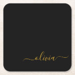 Dessous-de-verre Carré En Papier Black Gold Modern Script Girl Monogramme Nom<br><div class="desc">Dessous de verre en papier noir et or Simple Script Monogramme Nom. Cela fait le cadeau parfait de remise de diplômes,  anniversaire,  mariage,  douche nuptiale,  anniversaire,  baby shower ou bachelorette pour quelqu'un qui aime le luxe glam et les styles chic.</div>