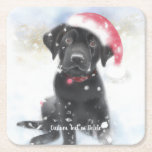 Dessous-de-verre Carré En Papier Black Lab Chiot dans le Noël Chapeau de Noël Texte<br><div class="desc">Un ensemble super mignon de dessous de verre avec un rendu aquarelle d'un chiot du Black Lab portant un chapeau de Père Noël. Ou vous pouvez remplacer par votre propre photo. Ajoutez votre texte pour customiser. Parfait pour les mamans/papas et les amoureux de les chiens de laboratoire.</div>