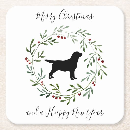 Dessous-de-verre Carré En Papier Black Labrador Joyeux Noël Retriever Chien (Devant)