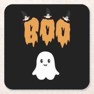 Dessous-de-verre Carré En Papier Black Orange Cute Ghost Boo Halloween