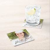 Dessous-de-verre Carré En Papier Black Script Photo Graduation Party (En situation)