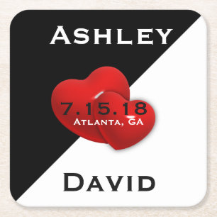 Dessous-de-verre Carré En Papier Black White avec Red Heart Enregistrer le Dessous 