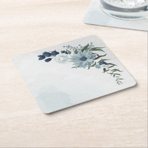 Dessous-de-verre Carré En Papier blanc & bleu mariage fleuri