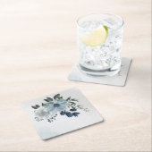 Dessous-de-verre Carré En Papier blanc & bleu mariage fleuri (En situation)