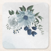 Dessous-de-verre Carré En Papier blanc & bleu mariage fleuri (Devant)