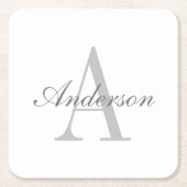 Dessous-de-verre Carré En Papier Blanc élégant & Monogramme Gris (Devant)