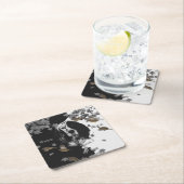 Dessous-de-verre Carré En Papier Bleu anglais noir et blanc (En situation)