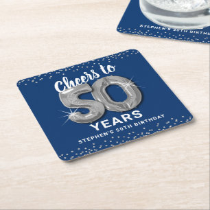 Dessous-de-verre Carré En Papier Bleu Argent Félicitations pour les 50 Ans d'Annive