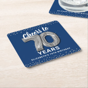 Dessous-de-verre Carré En Papier Bleu Argent Félicitations pour les 70 ans