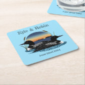 Dessous-de-verre Carré En Papier Bleu couché de soleil (Incliné)