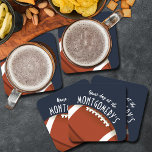 Dessous-de-verre Carré En Papier Bleu de la marine américaine de football<br><div class="desc">Les dessous de verre en papier personnalisables comportent un football américain en bleu marine et les mots "It's Game Day !" ainsi que votre nom de famille. PLUS de couleurs et articles correspondants dans notre magasin.</div>