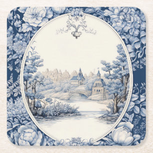 Dessous-de-verre Carré En Papier Bleu de toile à fleurs