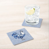 Dessous-de-verre Carré En Papier Bleu Delft Et Poulet Blanc Rooster (En situation)