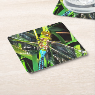 Dessous-de-verre Carré En Papier Bleu Dragonfly Shimmering Wings Peinture