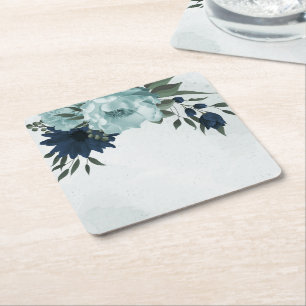 Dessous-de-verre Carré En Papier Bleu Dusty fleurs botaniques