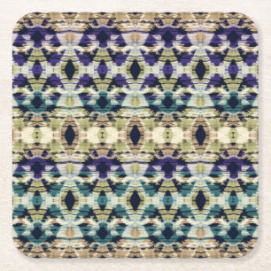 Dessous-de-verre Carré En Papier Bleu ethnique, ikat beige