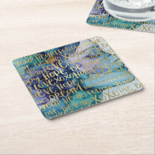 Dessous-de-verre Carré En Papier Bleu Femme Face Or Citations Inspirationnelles