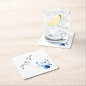 Dessous-de-verre Carré En Papier Bleu, Fleur de Fleur, petit, (En situation)