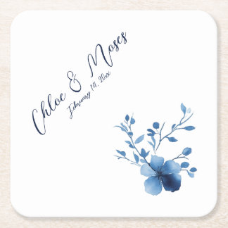 Dessous-de-verre Carré En Papier Bleu, Fleur de Fleur, petit,