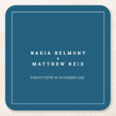 Dessous-de-verre Carré En Papier bleu marine mariage minimal avec contour blanc (Devant)