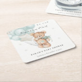 Dessous-de-verre Carré En Papier Bleu mou Baby shower à ballon d'ours d'attente (Incliné)