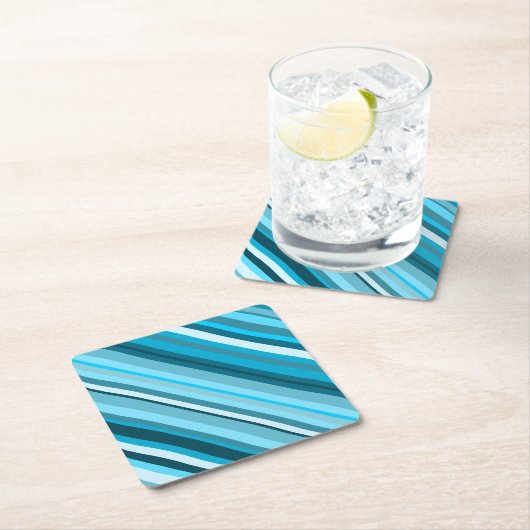 Dessous-de-verre Carré En Papier Bleu Océan-Inspiré/Teal/rayures d'Aqua (En situation)