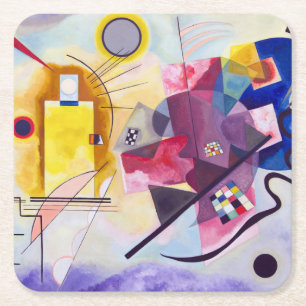 Dessous-de-verre Carré En Papier Bleu rouge jaune, Kandinsky sauvage