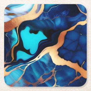 Dessous-de-verre Carré En Papier Bleu tendance en or faux marbre