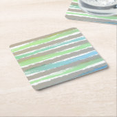 Dessous-de-verre Carré En Papier Bleu vert Gris Aquarelle rayures (Incliné)